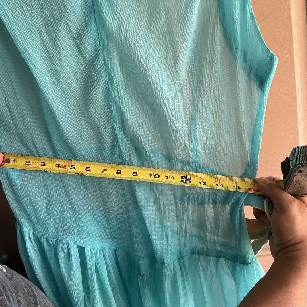 Vintage 1950’s Whimsical Teal Lace Chiffon Dress W Belt Handmade Fairy Like - Picture 8 of 8
